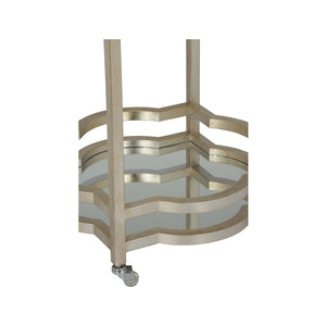 Chelsea House Quatrefoil Silver Leaf Bar Cart With Mirrored Shelf & Tempered Glass Top — Compact Luxe Entertaining 370198