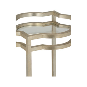 Chelsea House Quatrefoil Silver Leaf Bar Cart With Mirrored Shelf & Tempered Glass Top — Compact Luxe Entertaining 370198