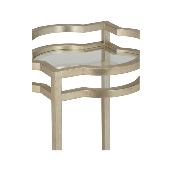 Chelsea House Quatrefoil Silver Leaf Bar Cart With Mirrored Shelf & Tempered Glass Top — Compact Luxe Entertaining 370198