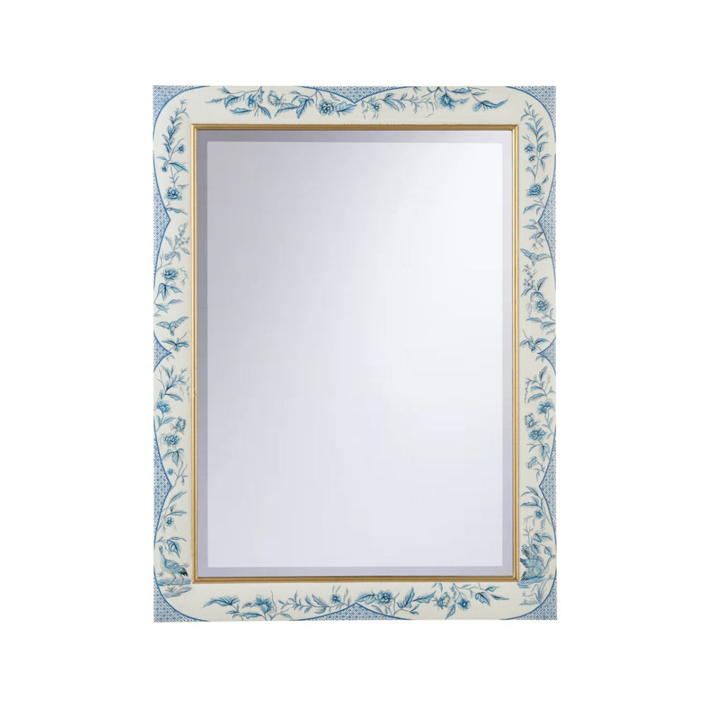 Chelsea House Bagatelle Hand-Painted Blue & White Mirror With Beveled Glass, 48X36 Wooden Frame For Coastal Decor 370202