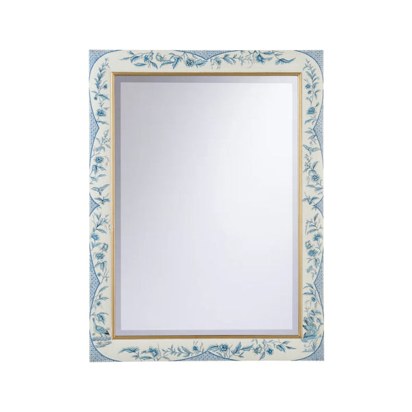 Chelsea House Bagatelle Hand-Painted Blue & White Mirror With Beveled Glass, 48X36 Wooden Frame For Coastal Decor 370202