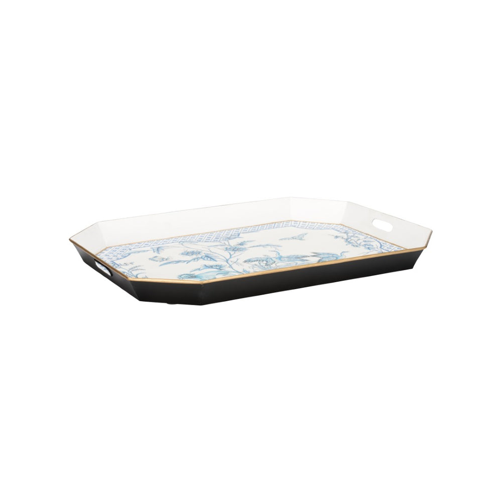 Chelsea House Bagatelle Hand-Painted Blue & White Metal Tray — Porcelain-Inspired Serving, Display & Centerpiece Decor 370204