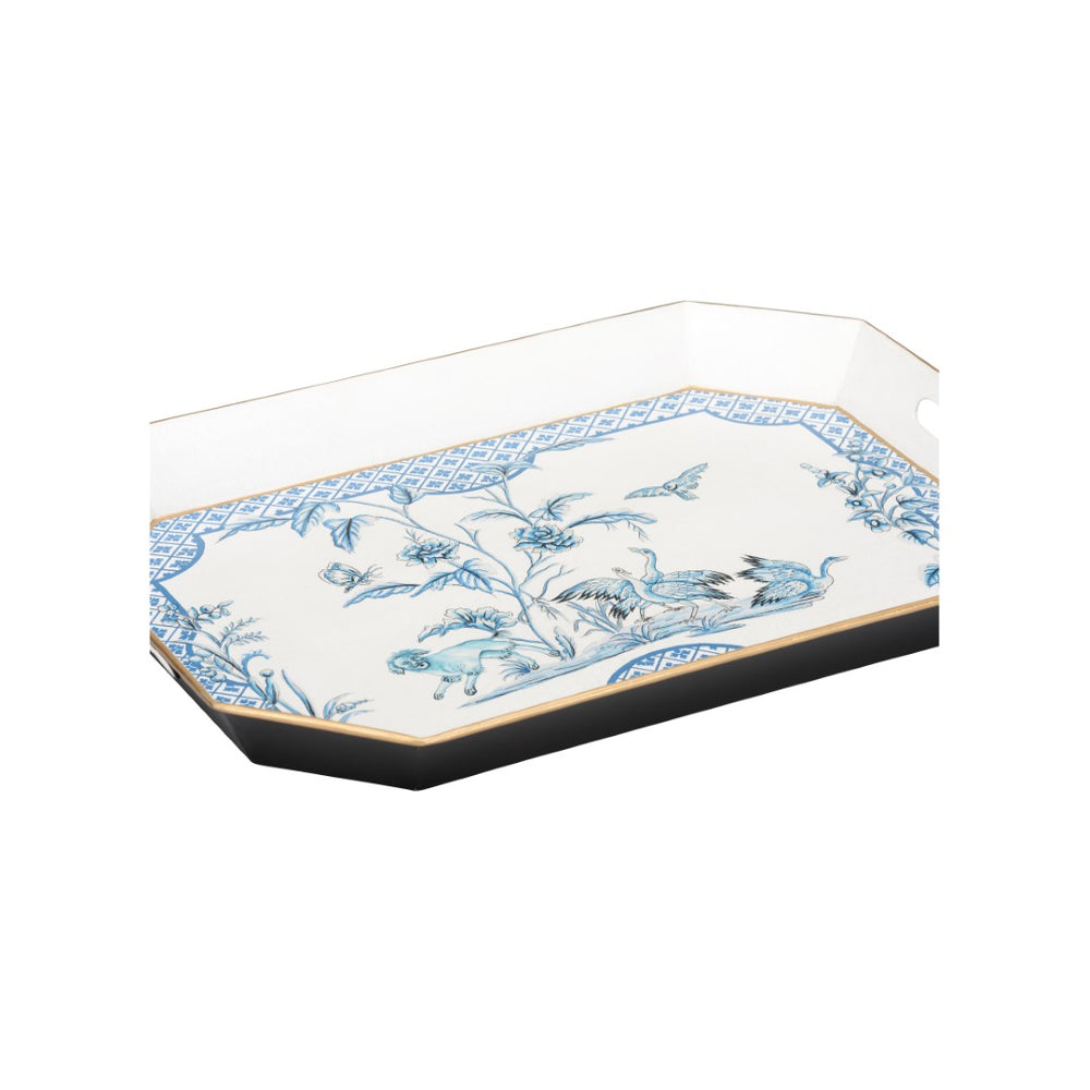 Chelsea House Bagatelle Hand-Painted Blue-And-White Tray Ii — Porcelain-Inspired Metal Serving & Decorative Accent 370205