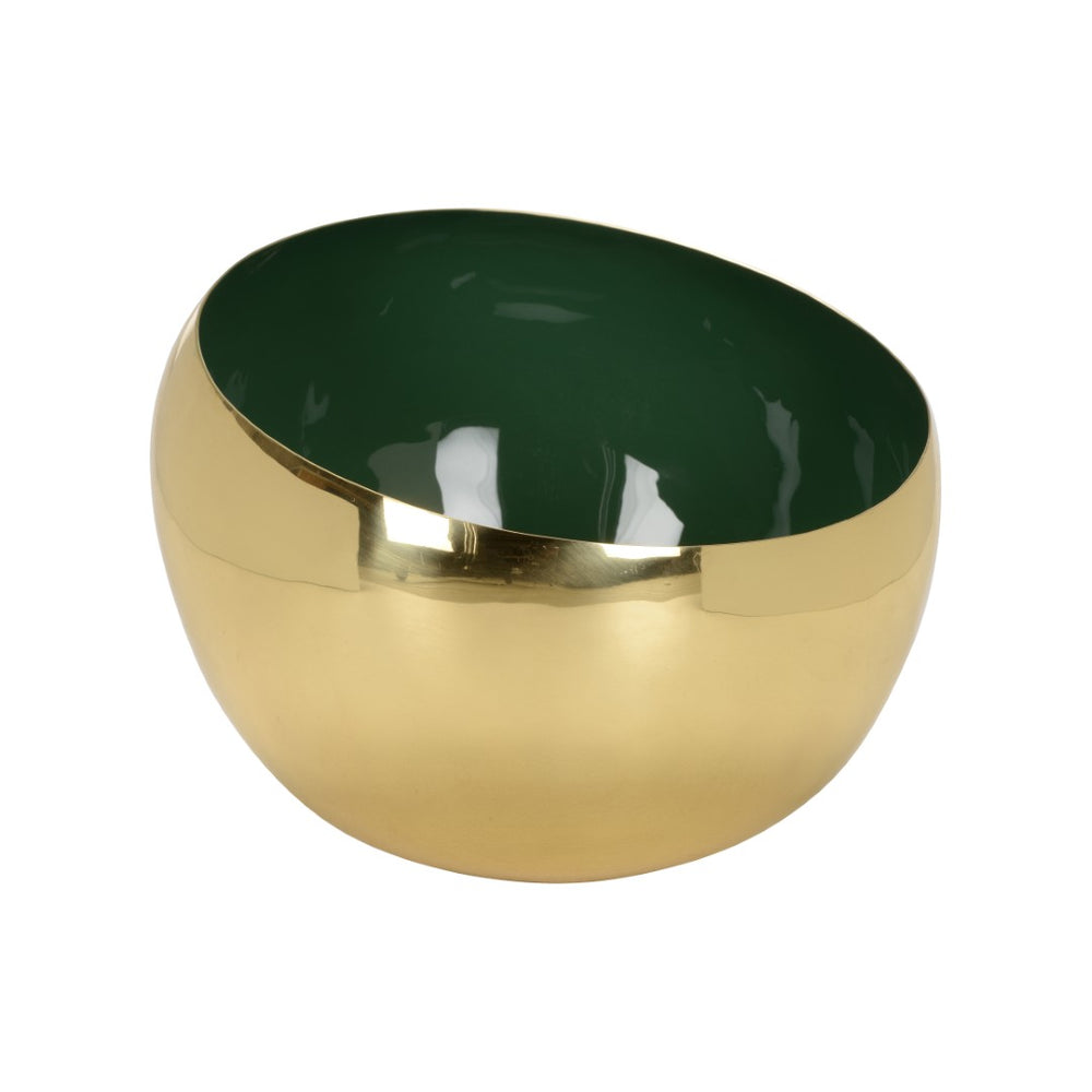 Chelsea House Green Enameled Bowl — Polished Brass Exterior, Vivid Green Interior, 10" Centerpiece & Catchall Decor 370208
