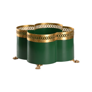 Chelsea House Tracery Petite Green Cachepot With Antique Gold Filigree & Claw Feet — Elegant Orchid Planter Decor 370216