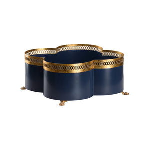 Chelsea House Tracery Navy Blue Cachepot Lg With Antique Gold Filigree & Claw Feet — Porcelain Planter Decor, 14" 370217