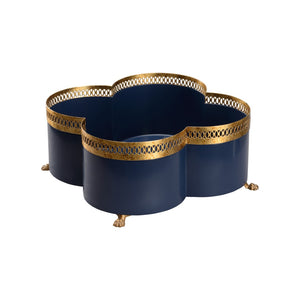 Chelsea House Tracery Navy Blue Cachepot Lg With Antique Gold Filigree & Claw Feet — Porcelain Planter Decor, 14" 370217