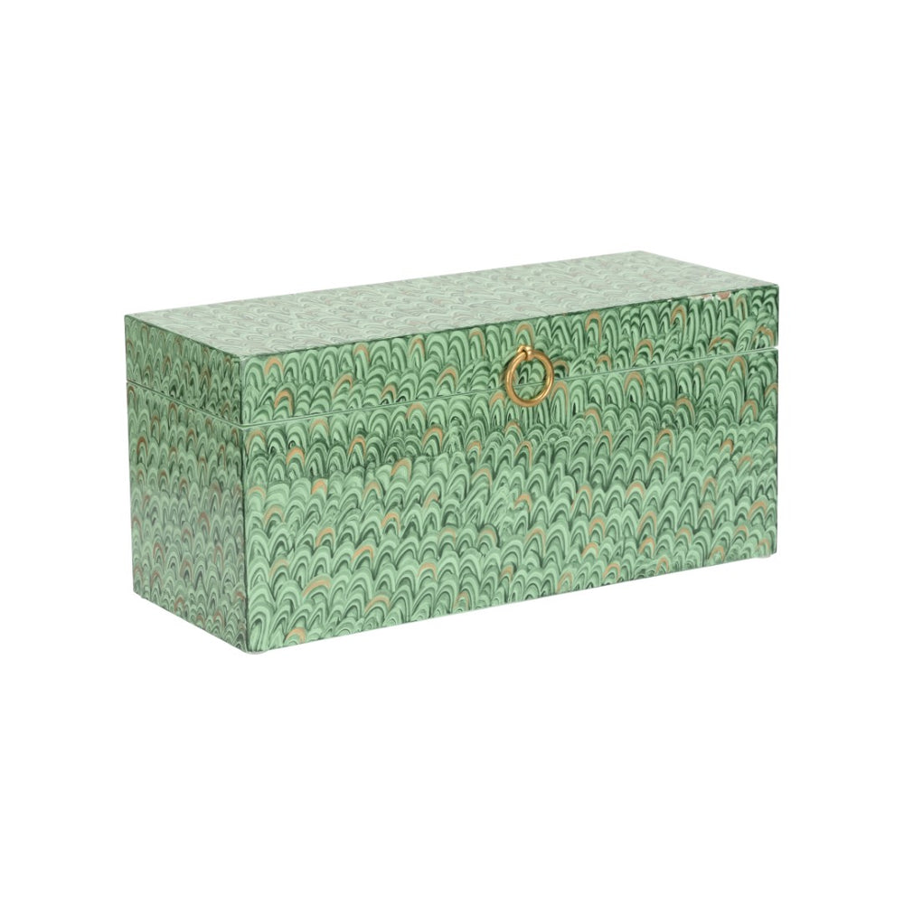 Chelsea House Tanzin Hand-Painted Green Marble Box With Gold Hardware — Rectangular Hinged Jewelry & Keepsake Case 370223