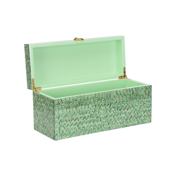 Chelsea House Tanzin Hand-Painted Green Marble Box With Gold Hardware — Rectangular Hinged Jewelry & Keepsake Case 370223
