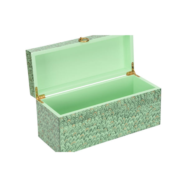 Chelsea House Tanzin Hand-Painted Green Marble Box With Gold Hardware — Rectangular Hinged Jewelry & Keepsake Case 370223