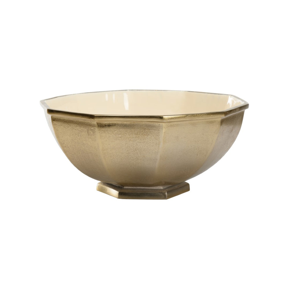 Chelsea House Cream Enameled Bowl With Gold Textured Brass Finish, 14" Decorative Accent For Modern & Classic Decor 370226