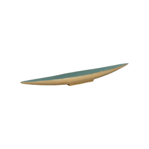Chelsea House Elongated Sculptural Green Enameled Bowl With Gold Brass Exterior — Dramatic Centerpiece For Mantels & Tables 370228