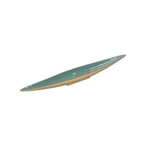 Chelsea House Elongated Sculptural Green Enameled Bowl With Gold Brass Exterior — Dramatic Centerpiece For Mantels & Tables 370228