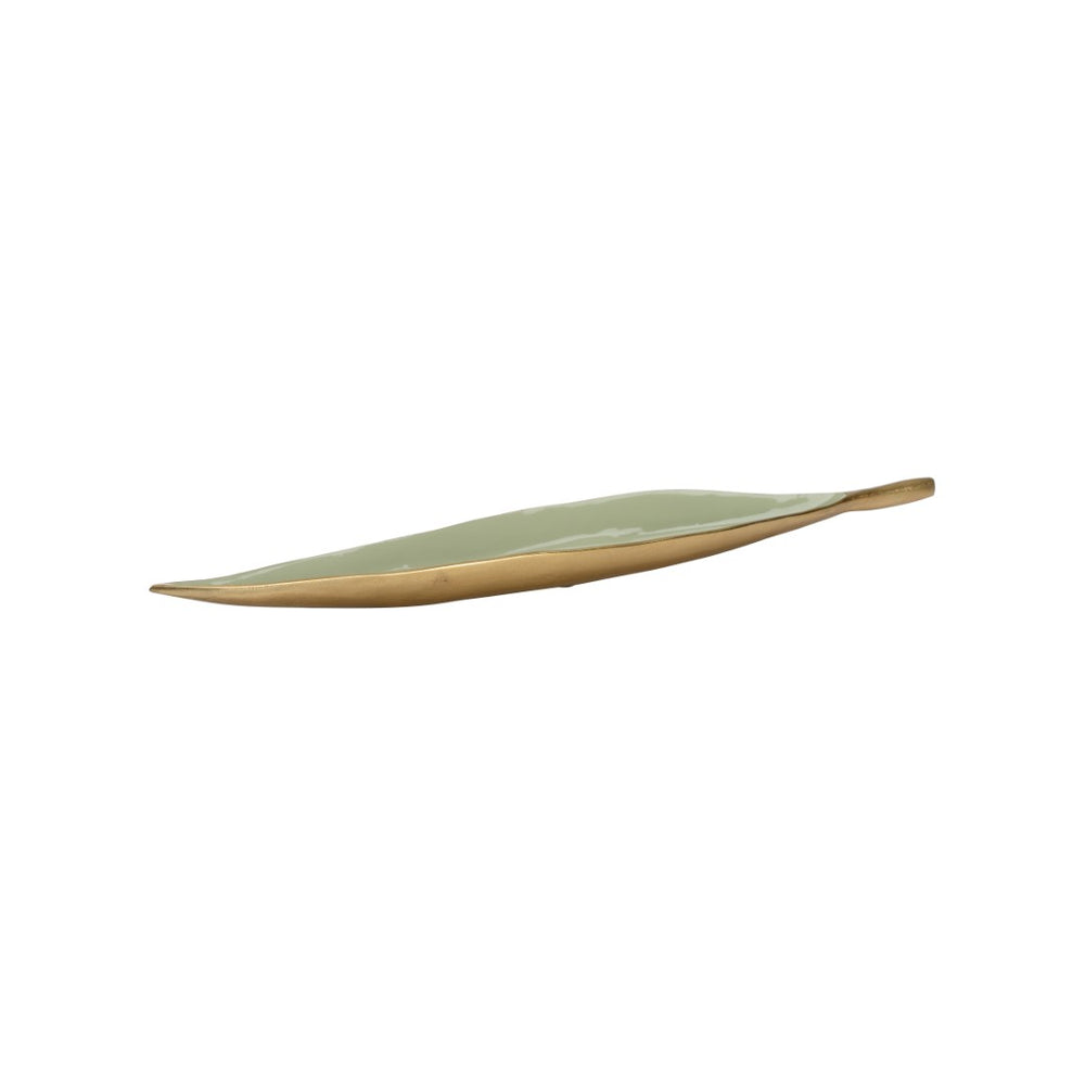 Chelsea House Leaf Sculptural Dish Green Enamel With Polished Gold Brass Exterior — Organic Tabletop Accent, 29.25" 370230