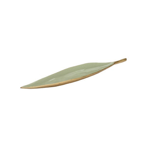 Chelsea House Leaf Sculptural Dish Green Enamel With Polished Gold Brass Exterior — Organic Tabletop Accent, 29.25" 370230