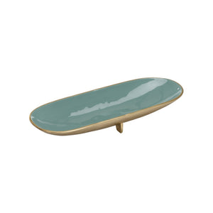 Chelsea House Footed Enameled Bowl With Green Interior And Textured Brass Exterior — Sculptural Accent For Mantels 370237