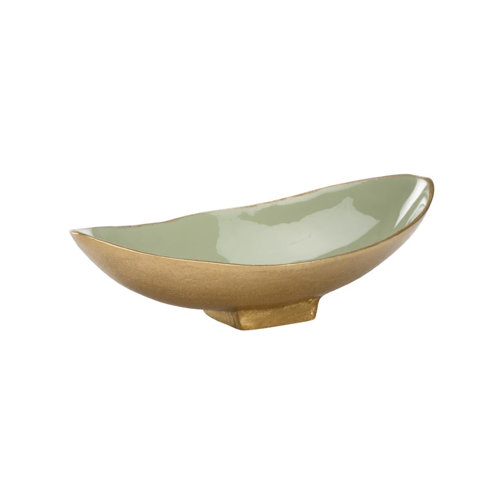 Chelsea House Small Green Enameled Bowl — Sculptural Brass Accent With Lustrous Gold Exterior & Soft Green Interior, Decorative Use Only 370239