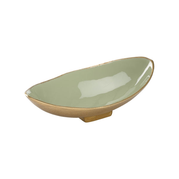Chelsea House Small Green Enameled Bowl — Sculptural Brass Accent With Lustrous Gold Exterior & Soft Green Interior, Decorative Use Only 370239