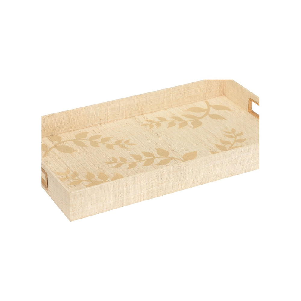 Chelsea House Autumnal Raffia Tray With Champagne Gold Handle — Hand-Painted Leaf Centerpiece For Entryway Decor 370244