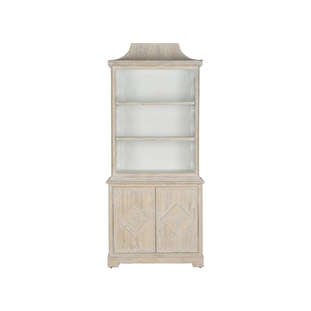 Chelsea House Lyford Chinoiserie Bookcase — Whitewashed Bamboo Finish, Adjustable Shelves, Coastal Airy Display Piece 370247