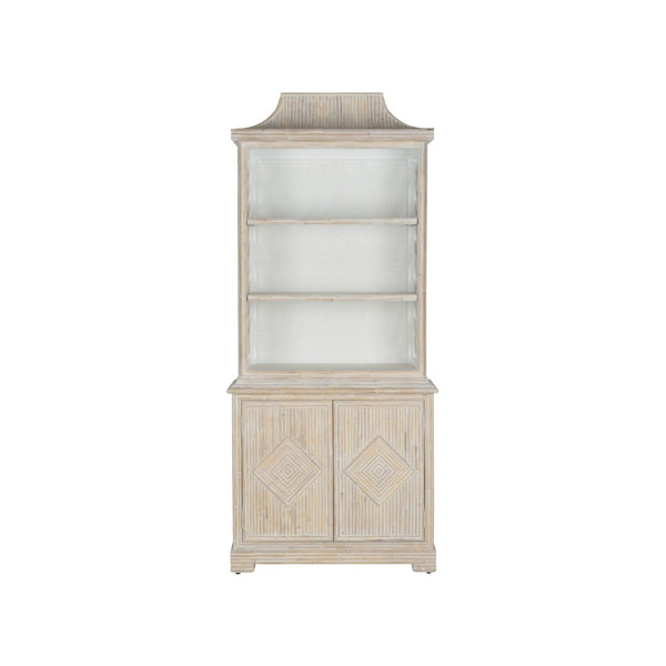 Chelsea House Lyford Chinoiserie Bookcase — Whitewashed Bamboo Finish, Adjustable Shelves, Coastal Airy Display Piece 370247