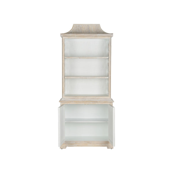 Chelsea House Lyford Chinoiserie Bookcase — Whitewashed Bamboo Finish, Adjustable Shelves, Coastal Airy Display Piece 370247
