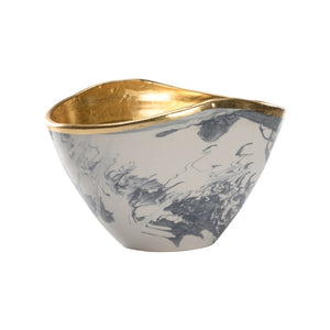 Chelsea House Grigio Handmade Small Bowl — Italian Marbled Slate-Blue Glaze With Real Gold Leaf, Chic Tabletop Catchall 370248