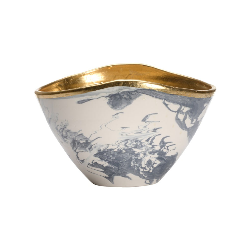 Chelsea House Grigio Handmade Small Bowl — Italian Marbled Slate-Blue Glaze With Real Gold Leaf, Chic Tabletop Catchall 370248