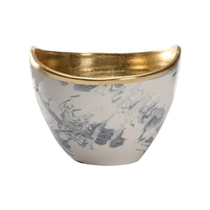 Chelsea House Grigio Handmade Small Bowl — Italian Marbled Slate-Blue Glaze With Real Gold Leaf, Chic Tabletop Catchall 370248