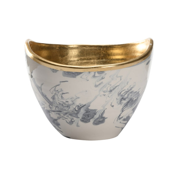 Chelsea House Grigio Handmade Small Bowl — Italian Marbled Slate-Blue Glaze With Real Gold Leaf, Chic Tabletop Catchall 370248