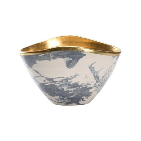 Chelsea House Grigio Handmade Small Bowl — Italian Marbled Slate-Blue Glaze With Real Gold Leaf, Chic Tabletop Catchall 370248