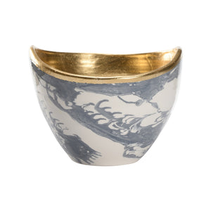 Chelsea House Grigio Handmade Small Bowl — Italian Marbled Slate-Blue Glaze With Real Gold Leaf, Chic Tabletop Catchall 370248