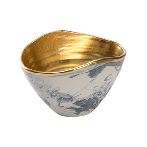 Chelsea House Grigio Handmade Small Bowl — Italian Marbled Slate-Blue Glaze With Real Gold Leaf, Chic Tabletop Catchall 370248