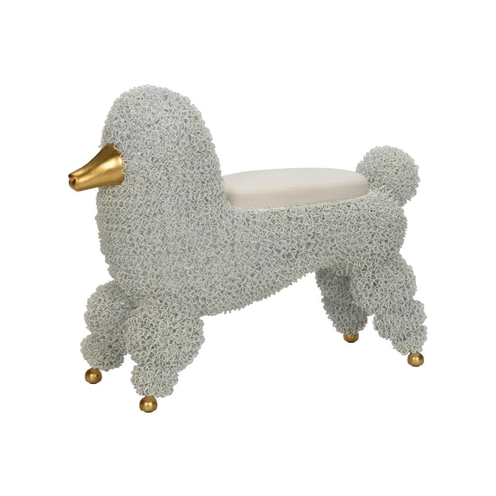 Chelsea House Ooh Sculptural Poodle Stool With Cream Muslin Seat, White Wire Frame & Brushed Gold Accents — Stylish Accent Piece For Living Rooms, Nurseries, And Bedrooms 370252