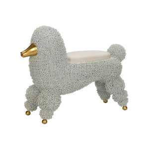 Chelsea House Ooh Sculptural Poodle Stool With Cream Muslin Seat, White Wire Frame & Brushed Gold Accents — Stylish Accent Piece For Living Rooms, Nurseries, And Bedrooms 370252