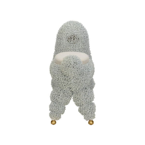 Chelsea House Ooh Sculptural Poodle Stool With Cream Muslin Seat, White Wire Frame & Brushed Gold Accents — Stylish Accent Piece For Living Rooms, Nurseries, And Bedrooms 370252