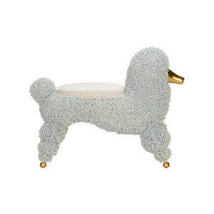 Chelsea House Ooh Sculptural Poodle Stool With Cream Muslin Seat, White Wire Frame & Brushed Gold Accents — Stylish Accent Piece For Living Rooms, Nurseries, And Bedrooms 370252
