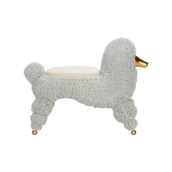 Chelsea House Ooh Sculptural Poodle Stool With Cream Muslin Seat, White Wire Frame & Brushed Gold Accents — Stylish Accent Piece For Living Rooms, Nurseries, And Bedrooms 370252