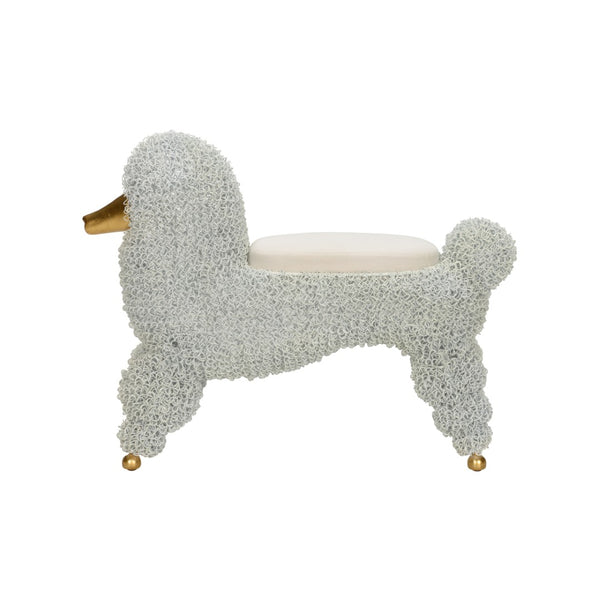 Chelsea House Ooh Sculptural Poodle Stool With Cream Muslin Seat, White Wire Frame & Brushed Gold Accents — Stylish Accent Piece For Living Rooms, Nurseries, And Bedrooms 370252