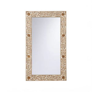 Chelsea House Zara Mirror — Handcrafted Wood Inlay Floral Wall Mirror, Natural Wood & White Accents, 48"X28" 370256