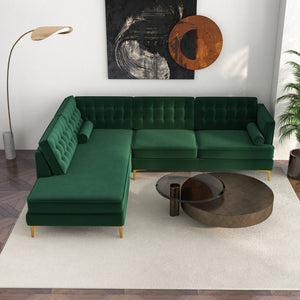 English Elm Ashcroft Furniture - Brooke Green Velvet Left-Facing Sectional Sofa - Stylish, Compact, Comfortable For Living Spaces B183S00014
