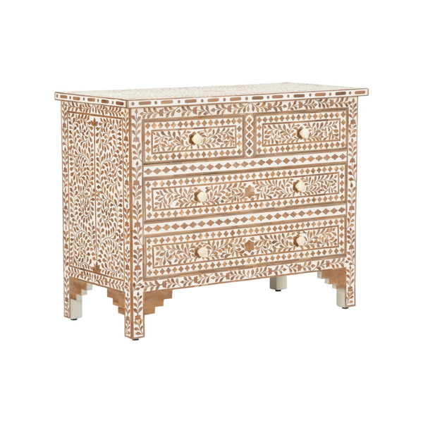 Chelsea House Zara Handcrafted Teak Chest With White Floral Inlay — Statement Storage Accent 34"H X 43"W For Home DéCor 370257