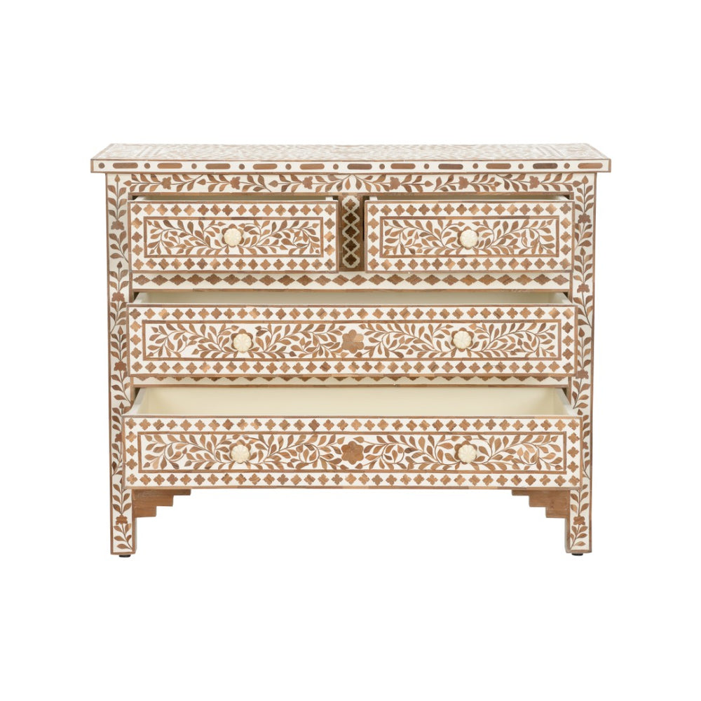 Chelsea House Zara Handcrafted Teak Chest With White Floral Inlay — Statement Storage Accent 34"H X 43"W For Home DéCor 370257
