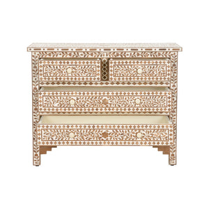 Chelsea House Zara Handcrafted Teak Chest With White Floral Inlay — Statement Storage Accent 34"H X 43"W For Home DéCor 370257