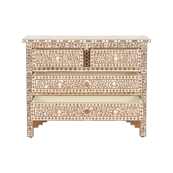 Chelsea House Zara Handcrafted Teak Chest With White Floral Inlay — Statement Storage Accent 34"H X 43"W For Home DéCor 370257