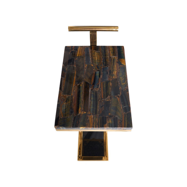 Chelsea House Maya Gold Pyrite Side Table — Polished Brass Frame, Sculptural Narrow Accent Table For Small Spaces 370260