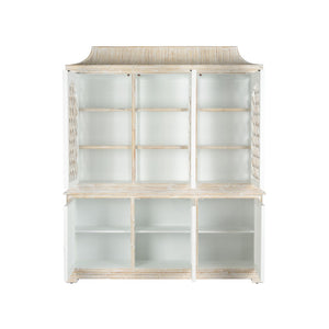 Chelsea House Lyford Whitewashed Bamboo Breakfront With Chinoiserie Interior, Fretwork & Adjustable Shelves 370265
