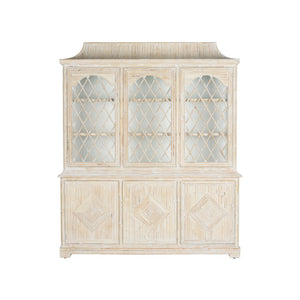 Chelsea House Lyford Whitewashed Bamboo Breakfront With Chinoiserie Interior, Fretwork & Adjustable Shelves 370265