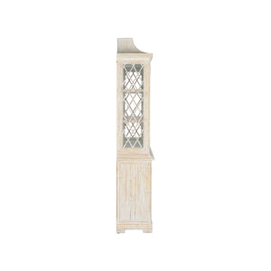 Chelsea House Lyford Whitewashed Bamboo Breakfront With Chinoiserie Interior, Fretwork & Adjustable Shelves 370265