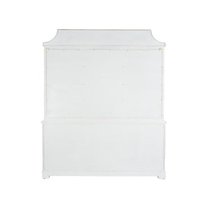 Chelsea House Lyford Whitewashed Bamboo Breakfront With Chinoiserie Interior, Fretwork & Adjustable Shelves 370265